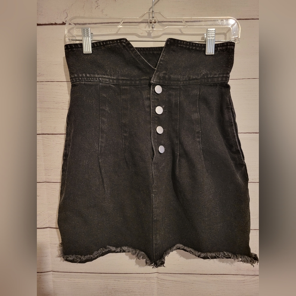 Le Lis Collection Skirt Womens Small Black Button Denim Mini Casual Pockets